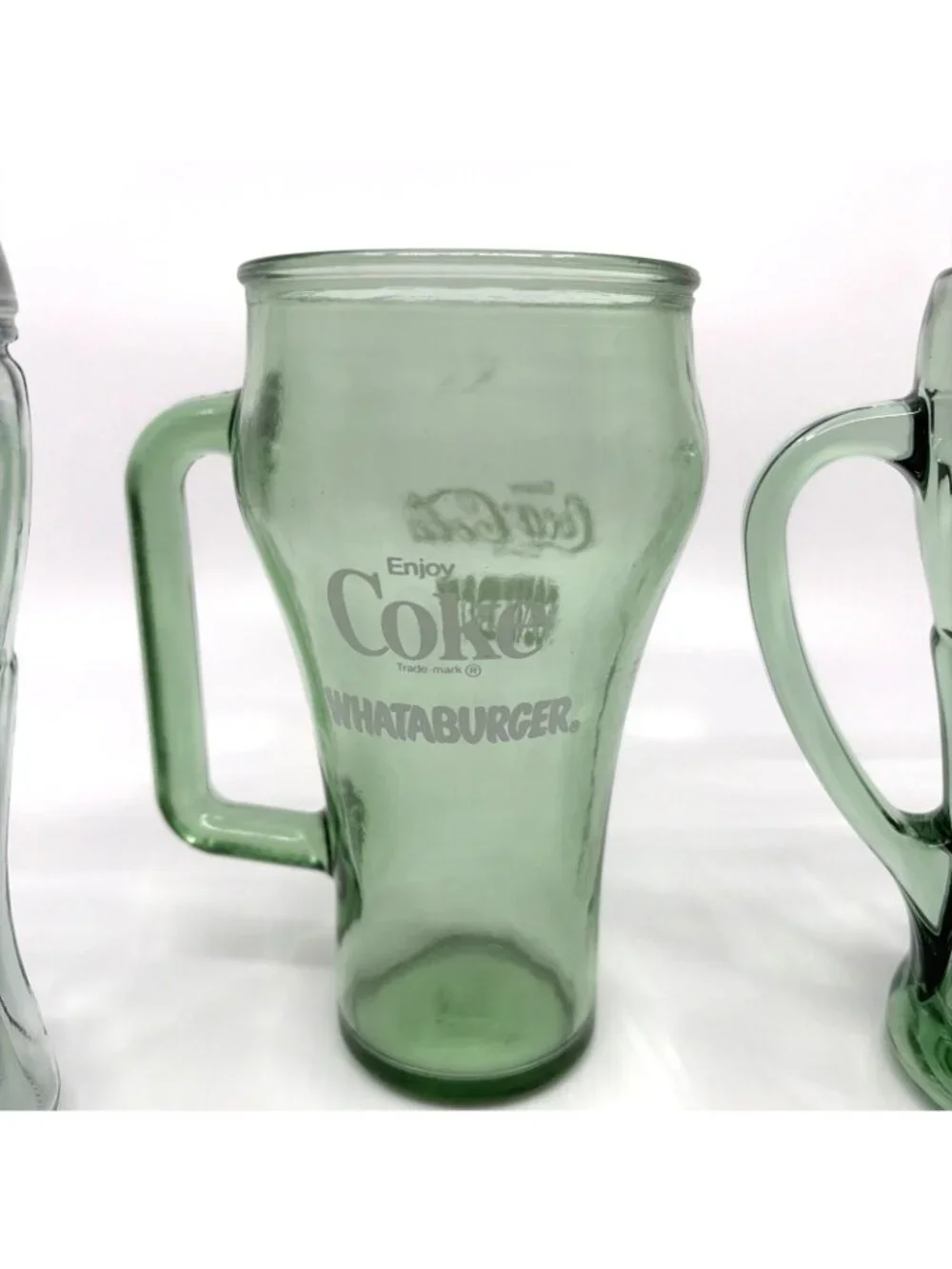 Vintage Coca-Cola 16 Oz Glass Mug Collection Genuine Whataburger Contour 3 Pc